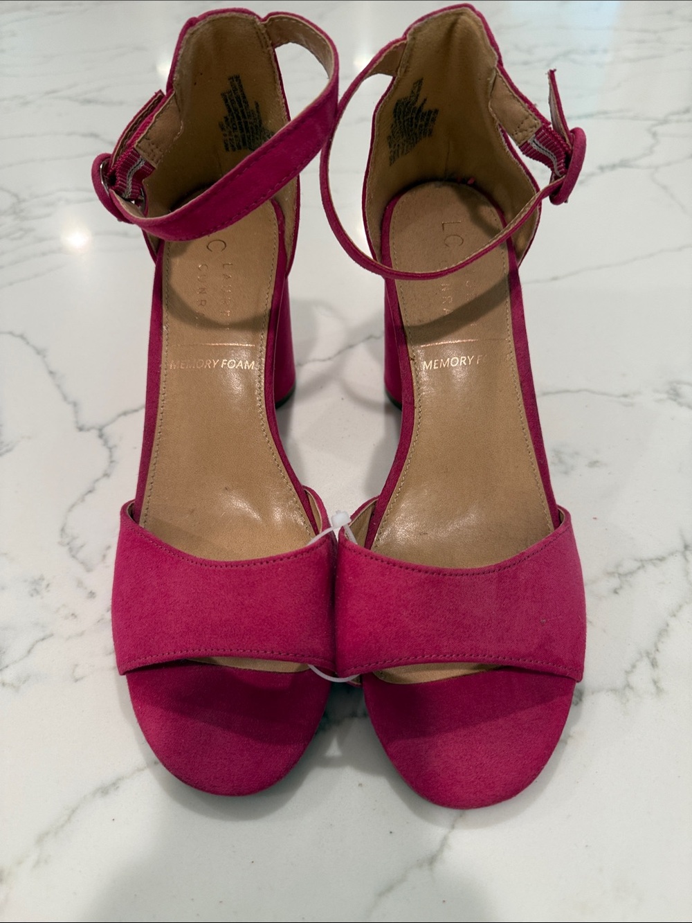 5/$25 LC Lauren Conrad Fuchsia Ankle-Strap Block Heel Sandals